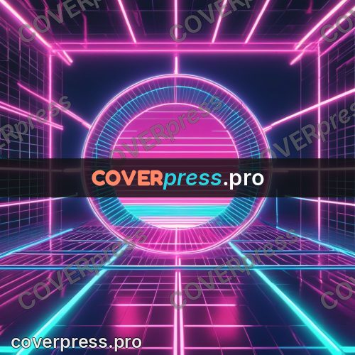 80s neon illustration: sun circle over a glowing grid