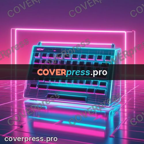 80s neon illustration: keyboard on a glowing stand