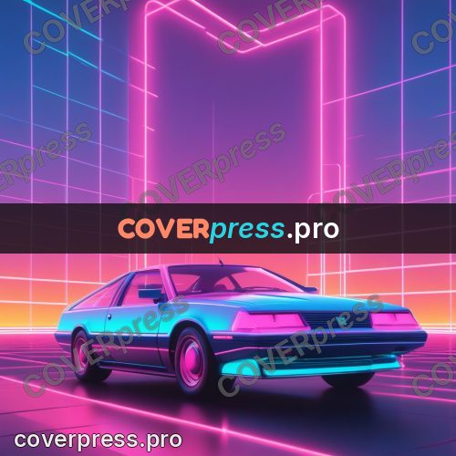 80s neon illustration: car in a glowing corridor