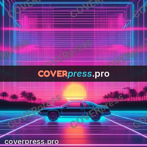 80s neon illustration: car in a glowing corridor
