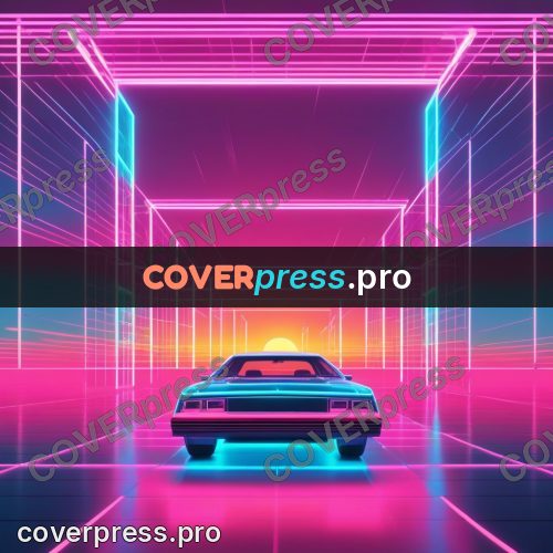 80s neon illustration: car in a glowing corridor