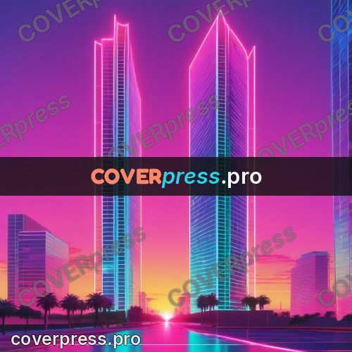 80s neon illustration: glowing skyscrapers above a city
