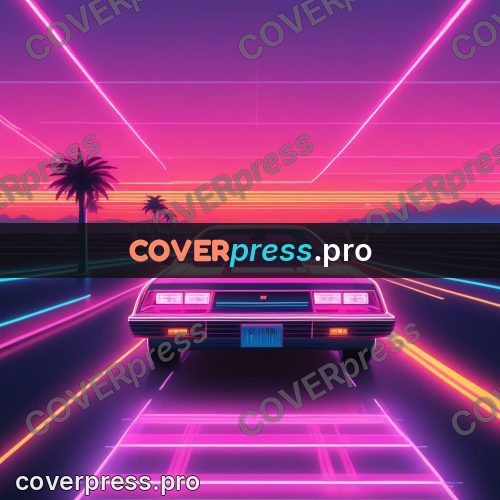 80s neon illustration: night highway with glowing lines