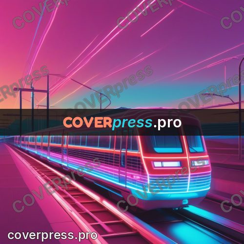 80s neon illustration: glowing train on the rails