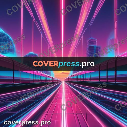 80s neon illustration: glowing train on the rails