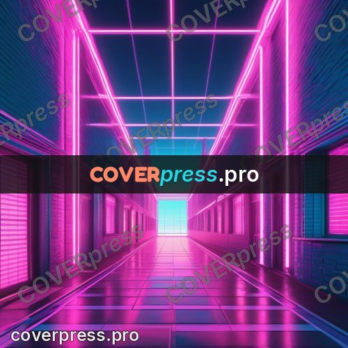 80s neon illustration: glowing corridor running inward