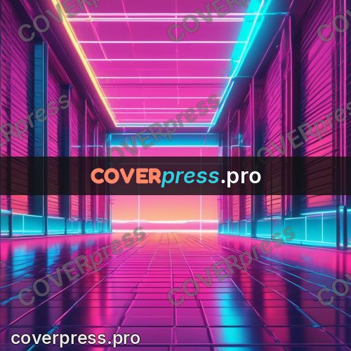 80s neon illustration: glowing corridor running inward