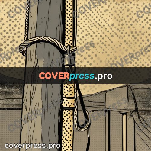 Vintage comic drawing: rope on a wooden post