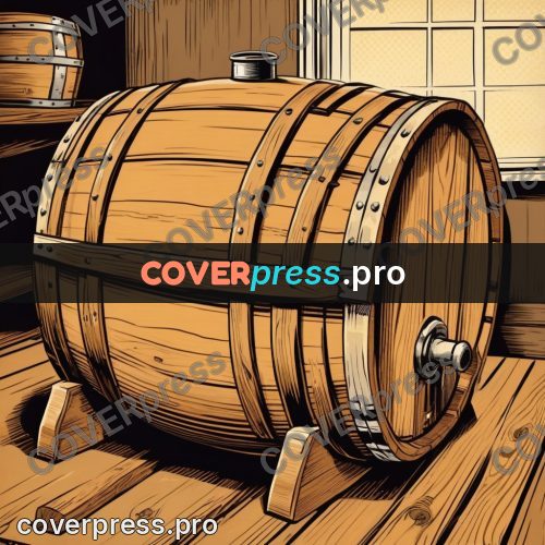 Vintage comic drawing: oak barrel on a stand