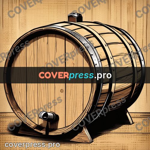 Vintage comic drawing: oak barrel on a stand