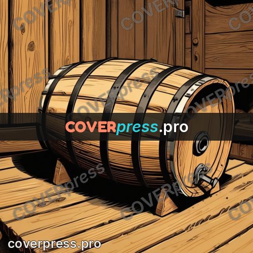 Vintage comic drawing: oak barrel on a stand