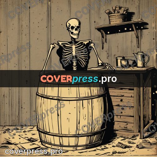 Vintage comic drawing: wooden barrel in a workshop