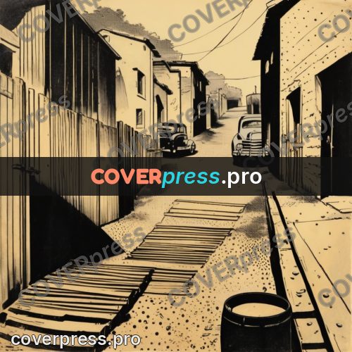 Vintage comic drawing: wooden sheds in an alley