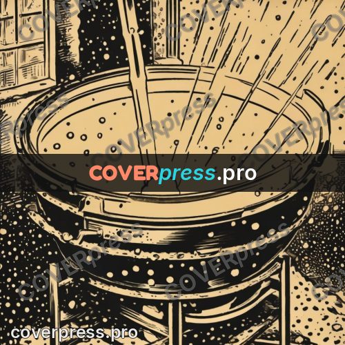 Vintage comic drawing: molten stream pouring into a bowl