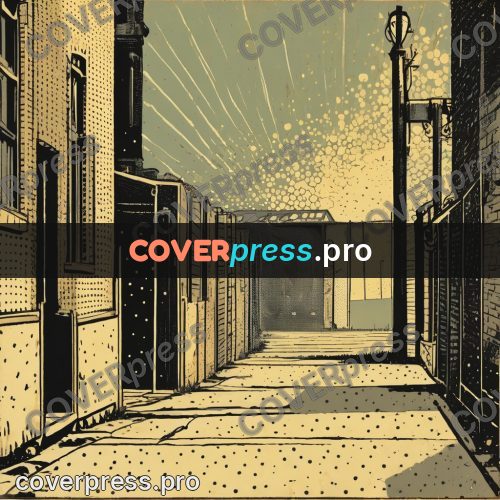 Vintage comic drawing: iron gates in an alley