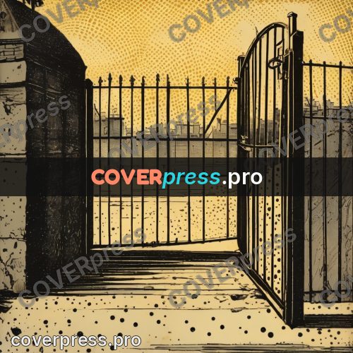 Vintage comic drawing: iron gates in an alley