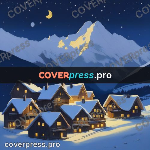 Gouache illustration: mountain village at night