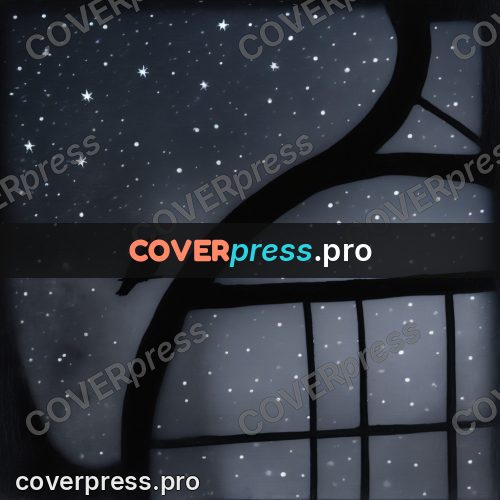 Gouache illustration: bird outside a window at night
