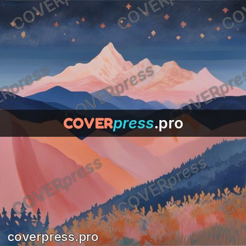Gouache illustration: pink mountains at dawn