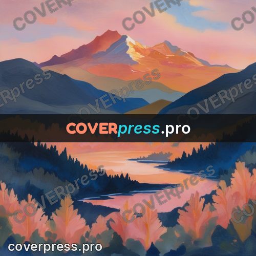 Gouache illustration: pink mountains at dawn