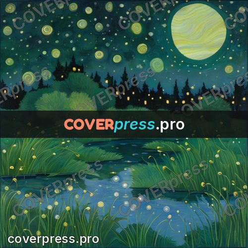 Gouache illustration: green lights in the night