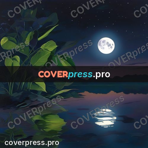 Gouache illustration: moon over night water