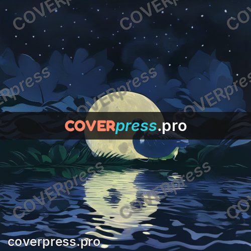 Gouache illustration: moon over night water