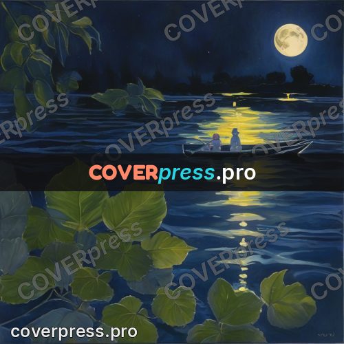 Gouache illustration: moon over night water