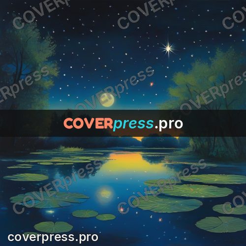 Gouache illustration: lights over a night pond