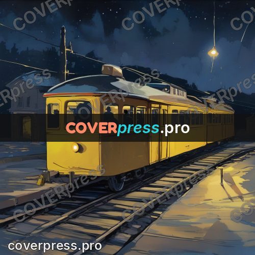 Gouache illustration: train at a platform