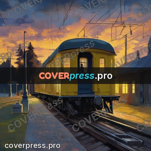 Gouache illustration: train at a platform