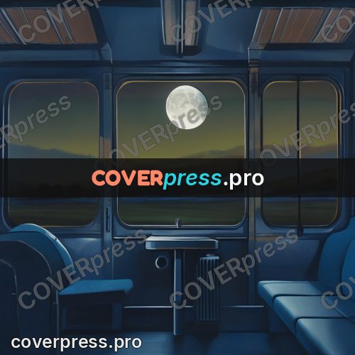 Gouache illustration: train carriage window at night