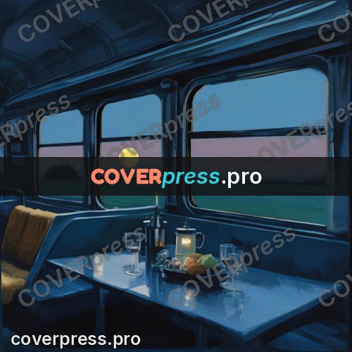 Gouache illustration: train carriage window at night