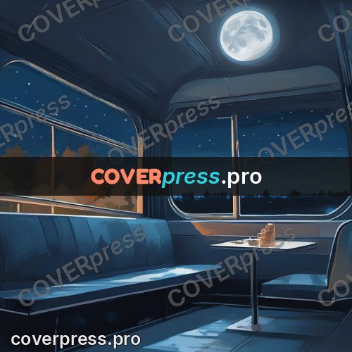Gouache illustration: train carriage window at night