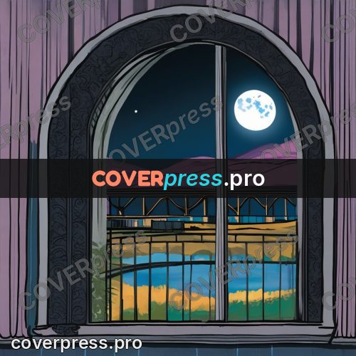 Gouache illustration: arched window with the moon