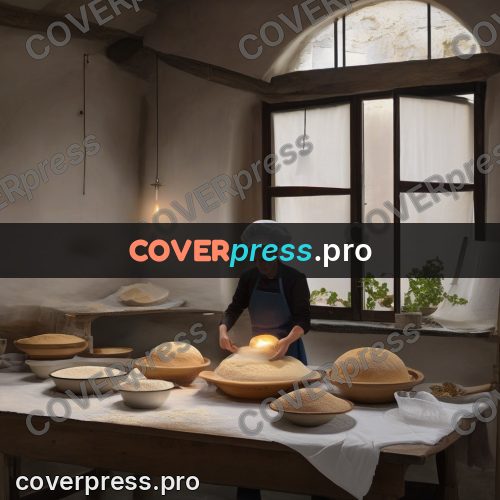 Gouache illustration: bread on a bakery table