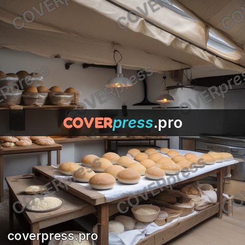 Gouache illustration: bread on a bakery table