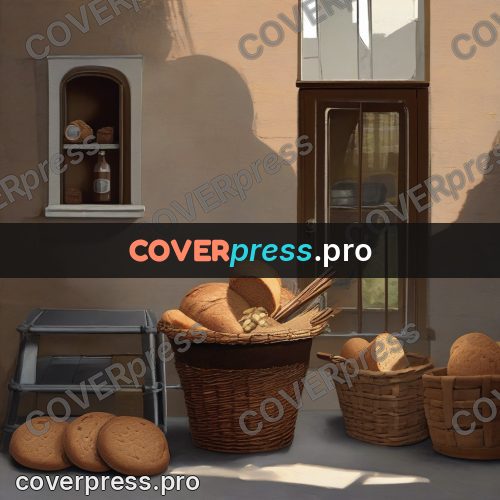 Gouache illustration: bread and baskets in a kitchen