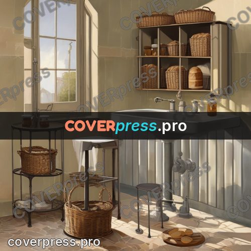 Gouache illustration: bread and baskets in a kitchen