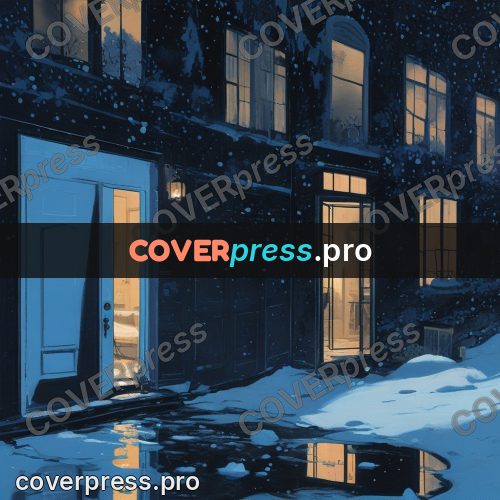 Gouache illustration: open door in a night yard