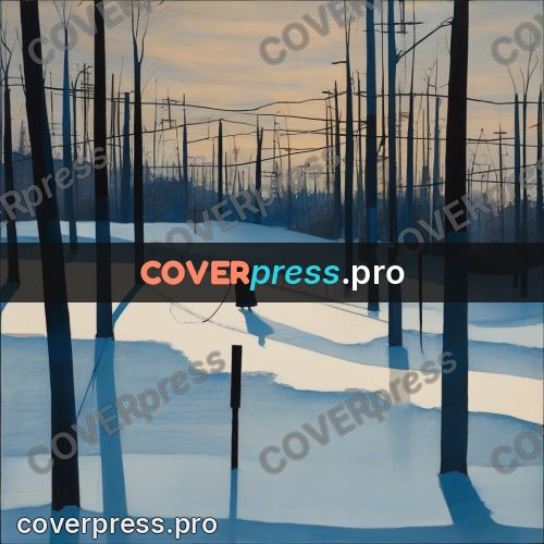 Gouache illustration: snowy field with poles