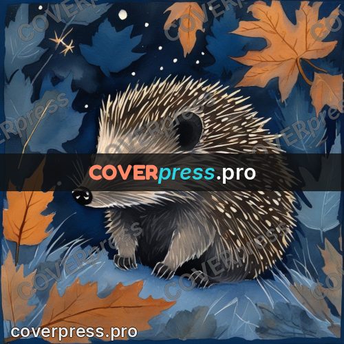 Gouache illustration: hedgehog among autumn leaves