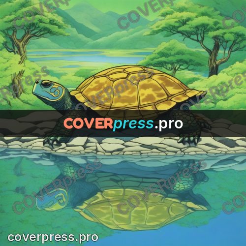 Old anime drawing: turtle by the water