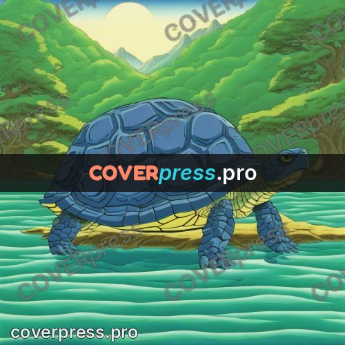 Old anime drawing: turtle by the water