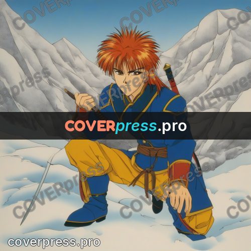 Old anime drawing: red-haired warrior with a sword