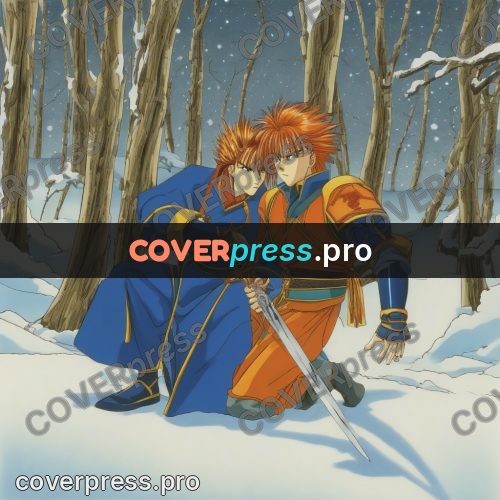 Old anime drawing: red-haired warrior with a sword