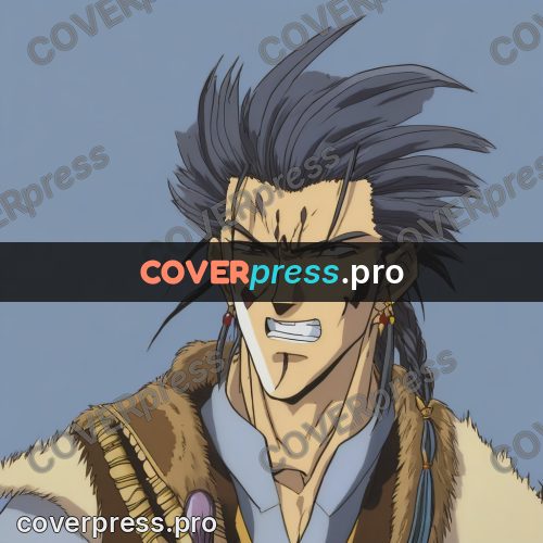 Old anime drawing: warrior with a mane of hair
