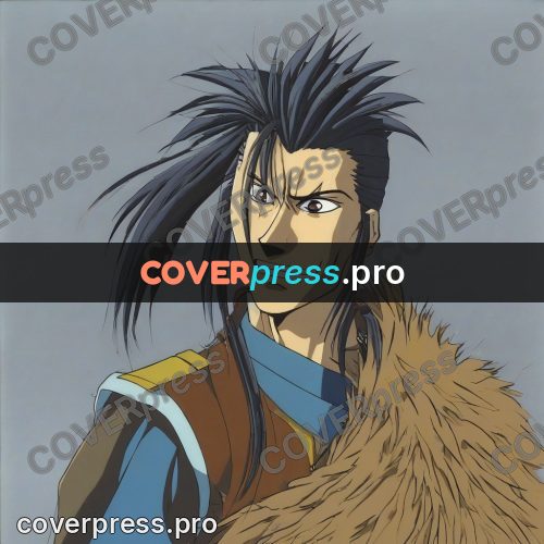 Old anime drawing: warrior with a mane of hair