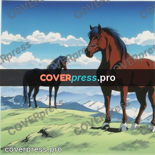 Old anime drawing: horse on a snowy ridge