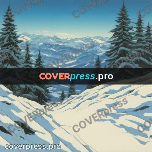 Old anime drawing: snowy slope with firs
